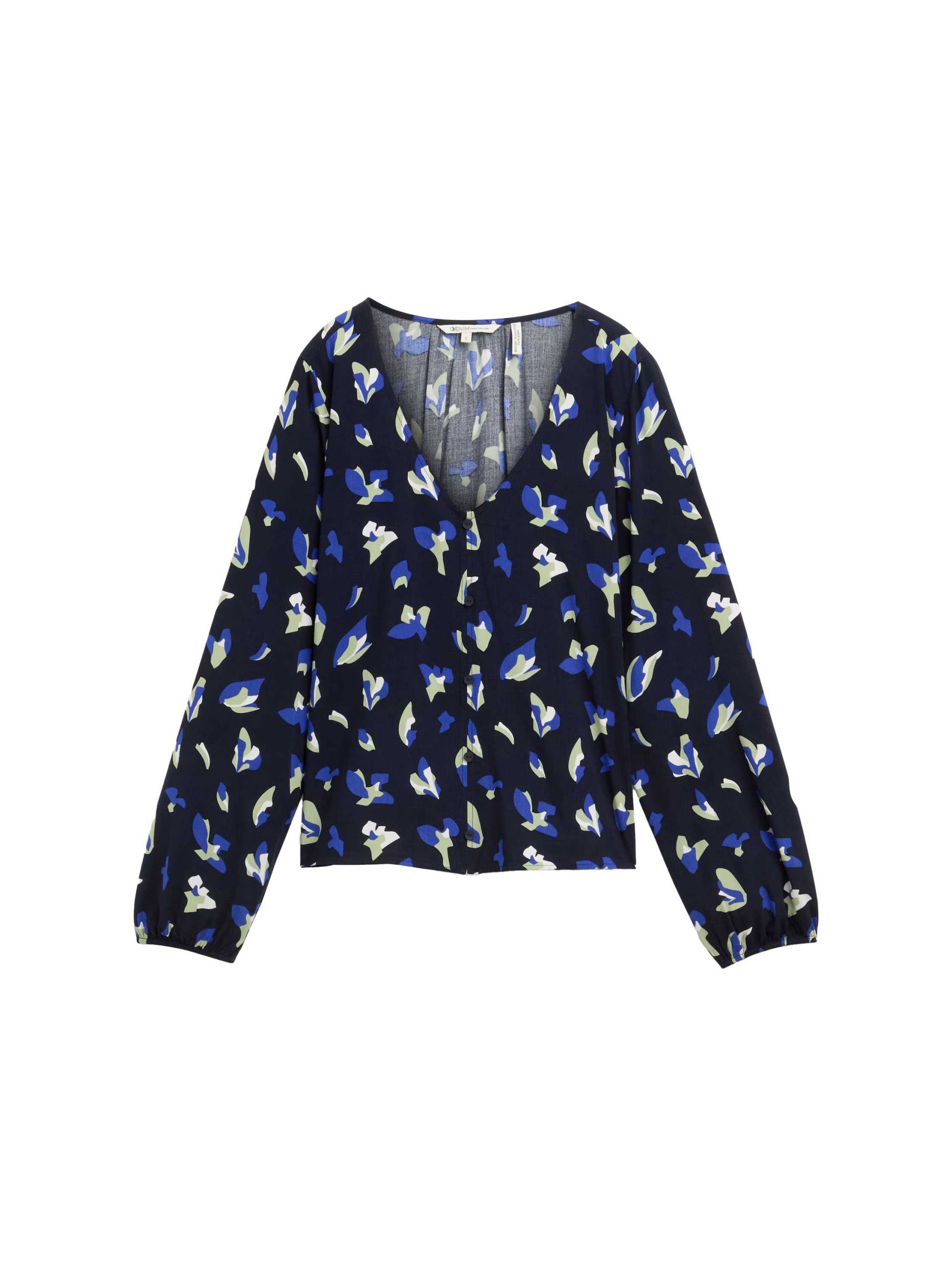 TOM TAILOR Denim - Bluse aus Viskose mit V-Ausschnitt blau - Gr. - S von TOM TAILOR Denim