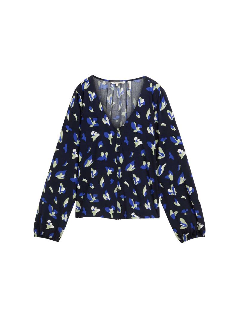TOM TAILOR Denim - Bluse aus Viskose mit V-Ausschnitt blau - Gr. - S von TOM TAILOR Denim