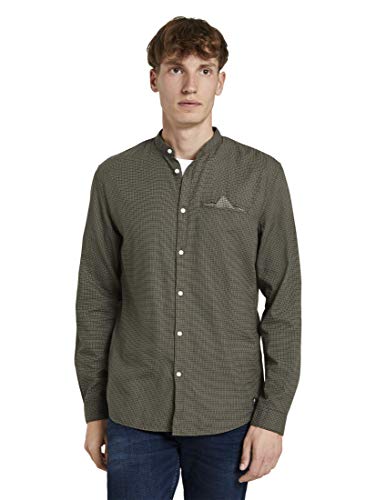 TOM TAILOR Denim Blusen, Shirts & Hemden Gemustertes Hemd mit kurzem Stehkragen Olive Mini Jaquard Pattern, XL, 24329, 7000 von TOM TAILOR Denim