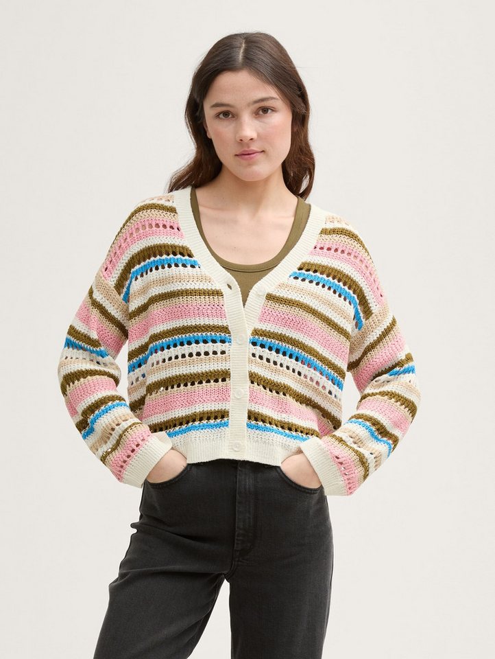 TOM TAILOR Denim Cardigan Relaxed Fit Cardigan mit Lochmuster Relaxed Fit Cardigan mit Lochmuster von TOM TAILOR Denim
