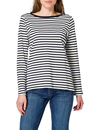 Tom Tailor Denim Damen Longsleeve mit Streifen aus Bio-Baumwolle, 25924 - Navy White Stripe, L von TOM TAILOR Denim