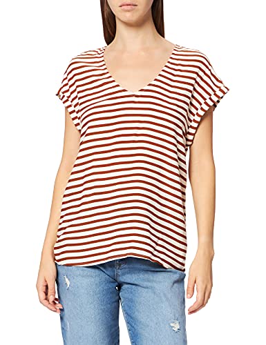 TOM TAILOR Denim Damen Gemusterte Kurzambluse 1024993, 27943 - White Brown Stripe, L von TOM TAILOR Denim