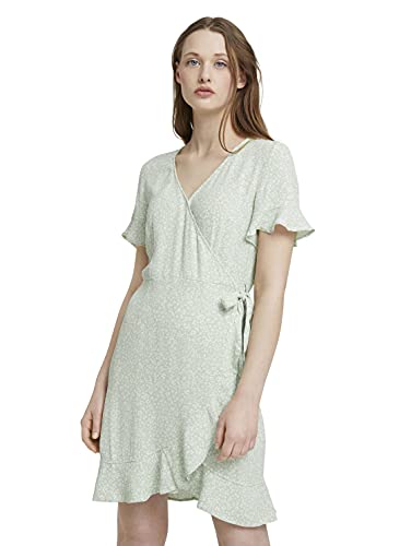 TOM TAILOR Denim Damen 1025704 Gemustertes Mini-Wickelkleid, 26826-Green Flower Print, M von TOM TAILOR Denim