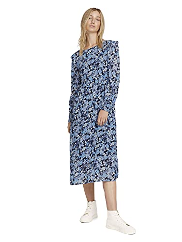 TOM TAILOR Denim Damen Maxi Kleid , Blau (27596 - Blue Flower Print), M von TOM TAILOR Denim