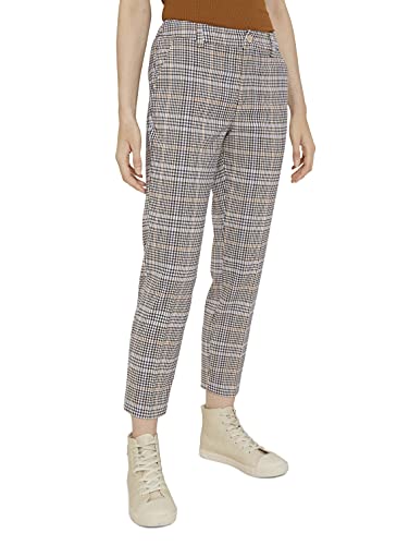 TOM TAILOR Denim Damen Stoffhose 1028130, 28104 - Beige Blue Check, XS von TOM TAILOR Denim