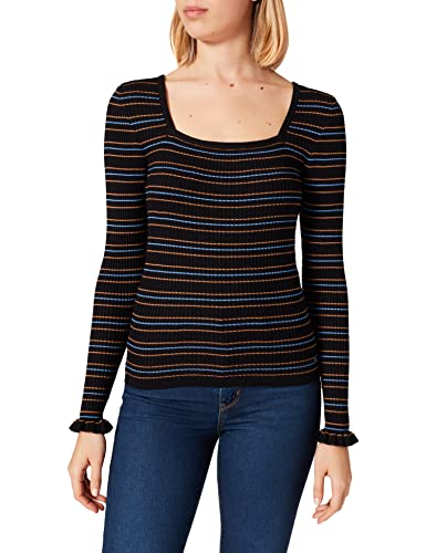 TOM TAILOR Denim Damen 1029096 Feminine Pullover, 28398-Black Blue Camel Stripe, S von TOM TAILOR Denim