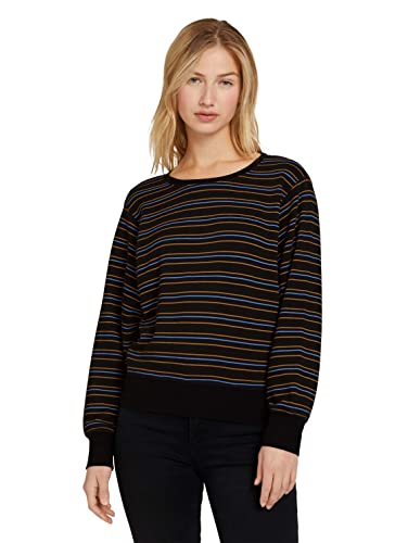 TOM TAILOR Denim Damen 1029151 Cosy Sweatshirt, 28398-Black Blue Camel Stripe, L von TOM TAILOR Denim