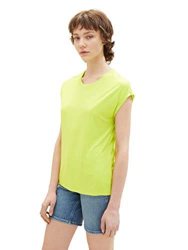 TOM TAILOR Denim Damen Loose Fit Basic T-Shirt aus Viskose, neon lime, L von TOM TAILOR Denim