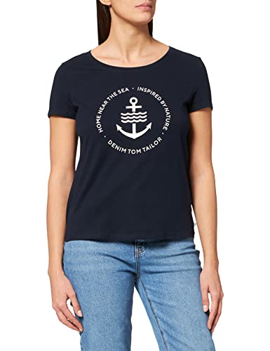 TOM TAILOR Denim Damen 1031478 Basic Logo T-Shirt, 10669-Sky Captain Blue, S von TOM TAILOR Denim