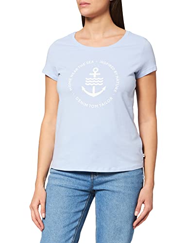 TOM TAILOR Denim Damen 1031478 Basic Logo T-Shirt, 11487-Brunnera Blue, S von TOM TAILOR Denim