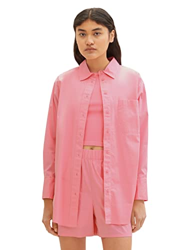 TOM TAILOR Denim Damen Basic Poplin Hemdbluse, fresh pink, L von TOM TAILOR Denim