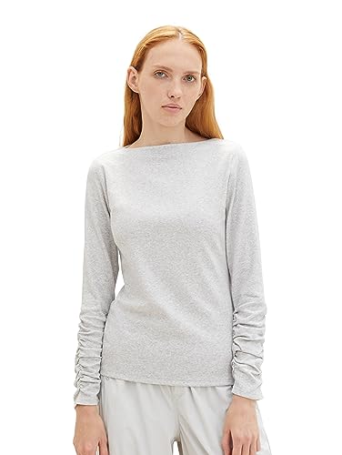 TOM TAILOR Denim Damen 1033642 Longsleeve T-Shirt, 32510-Basic Light Grey Melange, XS von TOM TAILOR Denim
