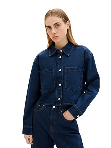 TOM TAILOR Denim Damen Jeansjacke Overshirt 1035311, 10114 - Clean Dark Stone Blue Denim, M von TOM TAILOR Denim