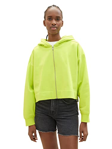 TOM TAILOR Denim Damen 1035351 Basic Sweatjacke mit Kapuze, 24702-Neon Lime, S von TOM TAILOR Denim