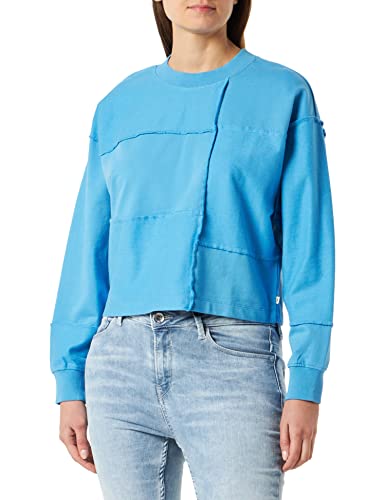 TOM TAILOR Denim Damen 1035352 Cropped Patchwork Sweater, 18395-Rainy Sky Blue, L von TOM TAILOR Denim