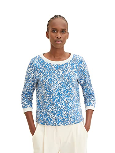 TOM TAILOR Denim Damen 1035357 Sweater mit gerafftem Ärmel, 31338-Abstract Structure Print, L von TOM TAILOR Denim