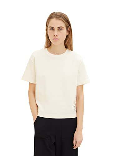 TOM TAILOR Denim Damen 1035367 Boxy Basic T-Shirt, 10348-Gardenia White, XL von TOM TAILOR Denim