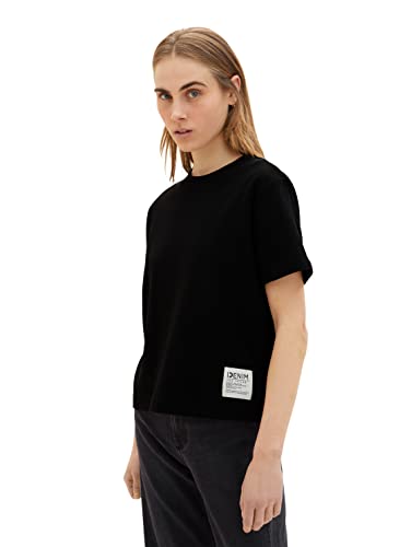 TOM TAILOR Denim Damen 1035367 Boxy Basic T-Shirt, 14482-Deep Black, S von TOM TAILOR Denim