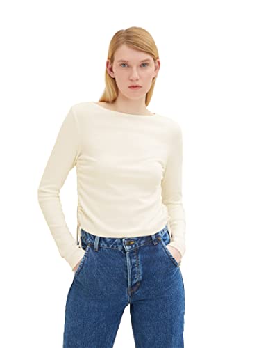 TOM TAILOR Denim Damen 1035371 Langarmshirt mit Raffung, 10348-Gardenia White, M von TOM TAILOR Denim