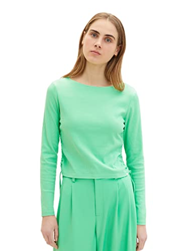 TOM TAILOR Denim Damen 1035371 Langarmshirt mit Raffung, 11052-Strong Green, M von TOM TAILOR Denim