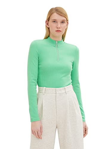 TOM TAILOR Denim Damen 1035379 Langarmshirt mit Reißverschluss, 11052-Strong Green, XS von TOM TAILOR Denim