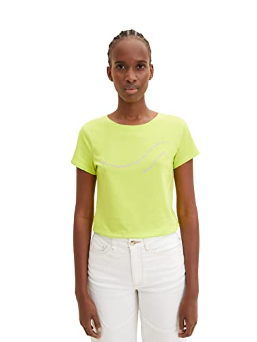TOM TAILOR Denim Damen 1035383 Basic T-Shirt mit Print, 24702-Neon Lime, L von TOM TAILOR Denim