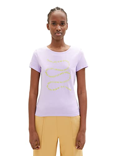 TOM TAILOR Denim Damen 1035383 Basic T-Shirt mit Print, 31042-Lilac Vibe, XS von TOM TAILOR Denim