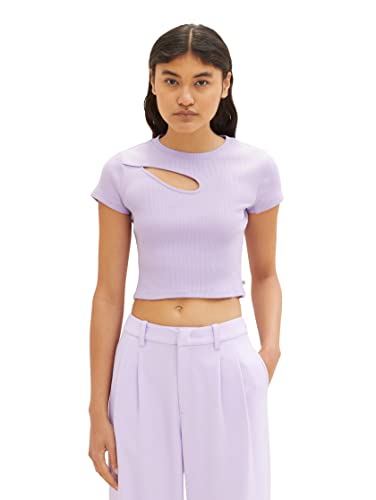 TOM TAILOR Denim Damen 1035394 T-Shirt mit Cut-Out, 31042-Lilac Vibe, L von TOM TAILOR Denim