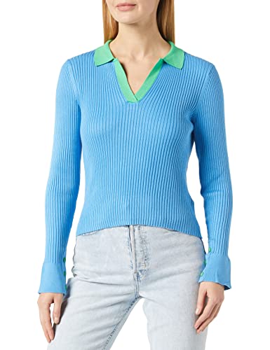 TOM TAILOR Denim Damen 1035405 Pullover mit Kragen & Rippstruktur, 18395-Rainy Sky Blue, M von TOM TAILOR Denim