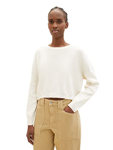 TOM TAILOR Denim Damen 1035409 Cropped Pullover, 10348-Gardenia White, XL von TOM TAILOR Denim