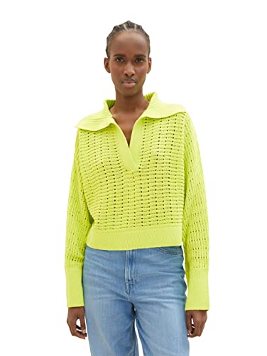 TOM TAILOR Denim Damen 1035410 Pullover mit Kragen, 24702-Neon Lime, XL von TOM TAILOR Denim