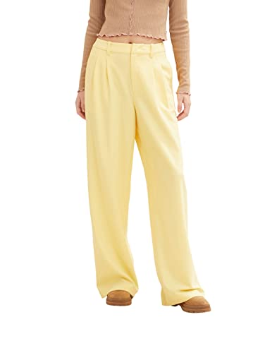 TOM TAILOR Denim Damen 1035433 Stoffhose mit weitem Bein, 31601-Soft Pale Yellow, S von TOM TAILOR Denim