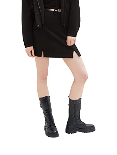 TOM TAILOR Denim Damen 1035478 Minirock mit Schlitzen, 14482-Deep Black, S von TOM TAILOR Denim