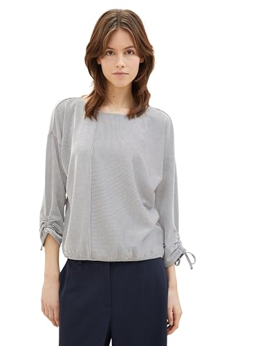 Tom Tailor Denim Damen Loose Fit Longsleeve mit Streifen & Raffarm, 34744 - Small Navy White Stripe, M von TOM TAILOR Denim