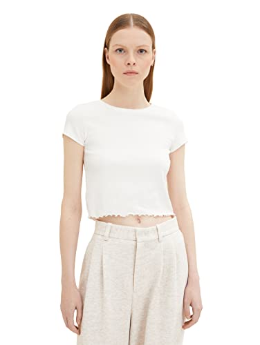 TOM TAILOR Denim Damen Cropped Ripp T-Shirt mit Bio-Baumwolle von TOM TAILOR Denim