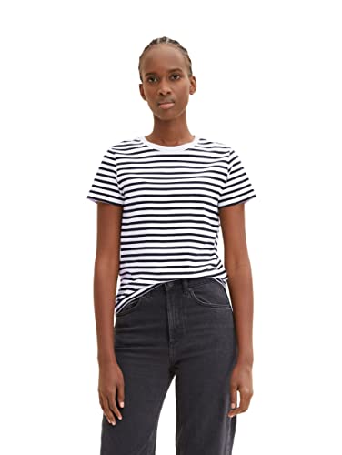 Tom Tailor Denim Damen Boxy Fit T-Shirt mit Streifen aus Bio-Baumwolle, 31641 - White Black Stripe, XL von TOM TAILOR Denim