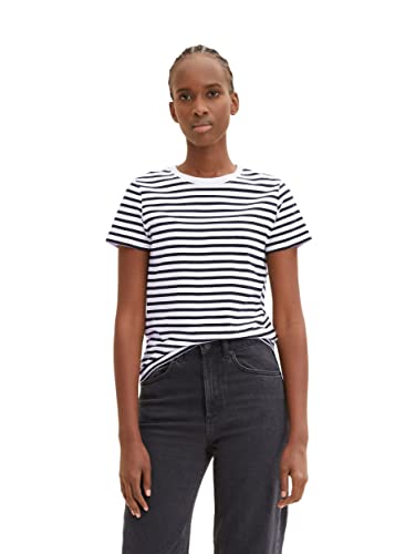 Tom Tailor Denim Damen Boxy Fit T-Shirt mit Streifen aus Bio-Baumwolle, 31641 - White Black Stripe, XXL von TOM TAILOR Denim