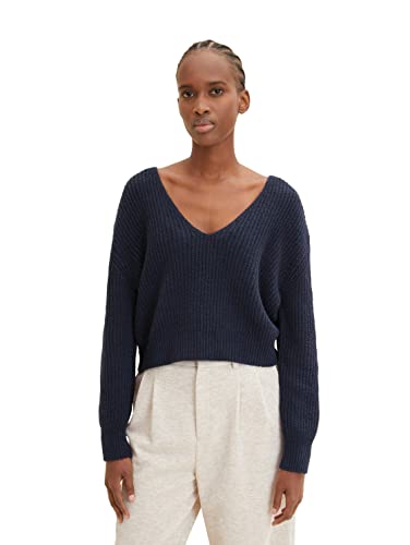 TOM TAILOR Denim Damen 1035893 Oversized Pullover mit V-Ausschnitt, 10668-Sky Captain Blue, XXL von TOM TAILOR Denim