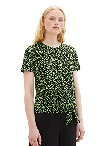 TOM TAILOR Denim Damen 1035919 Denim T-Shirt mit Muster & Knotendetail, 32433-black Green Flower Print, XS von TOM TAILOR Denim