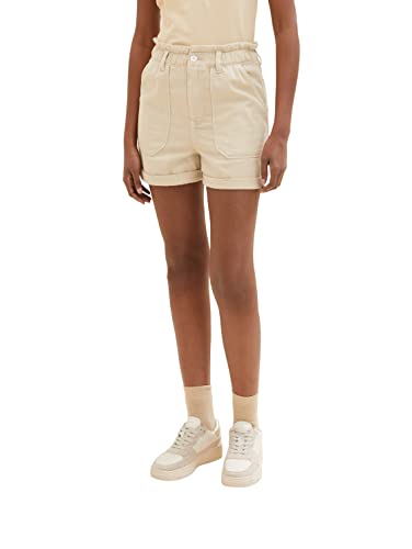 TOM TAILOR Denim Damen 1036490 Paperbag Jeans Shorts, 31700-Dusty Sand Beige, L von TOM TAILOR Denim