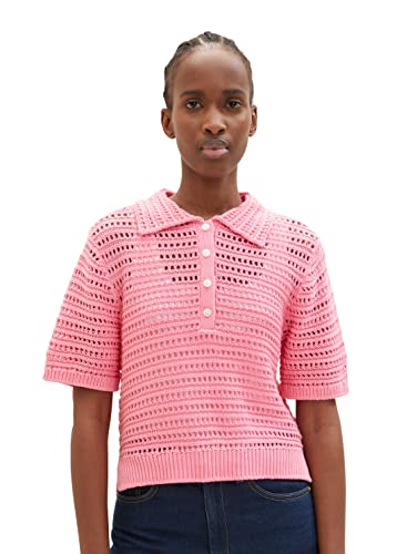 TOM TAILOR Denim Damen 1036501 Strick Polohemd, 31685-Fresh Pink, L von TOM TAILOR Denim