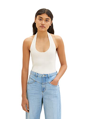 TOM TAILOR Denim Damen 1036514 Basic Neckholder Top, 10348-Gardenia White, S von TOM TAILOR Denim