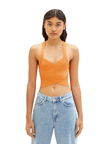 TOM TAILOR Denim Damen 1036516 Braclette Top, 31684-Bright Mango Orange, XS von TOM TAILOR Denim