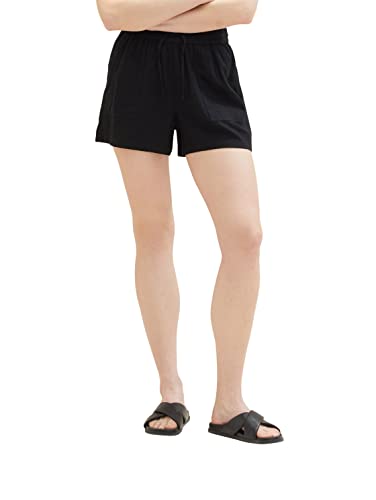 TOM TAILOR Denim Damen 1036520 Basic Shorts aus Leinen, 14482-Deep Black, M von TOM TAILOR Denim