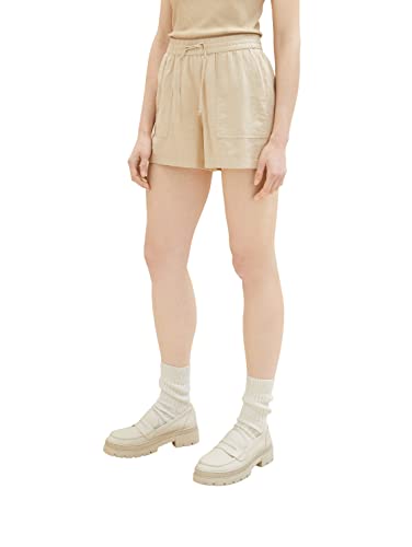 TOM TAILOR Denim Damen 1036520 Basic Shorts aus Leinen, 31700-Dusty Sand Beige, L von TOM TAILOR Denim