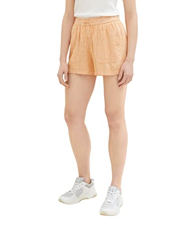 TOM TAILOR Denim Damen 1036520 Basic Shorts aus Leinen, 31716-Mango White Vertical Stripe, L von TOM TAILOR Denim