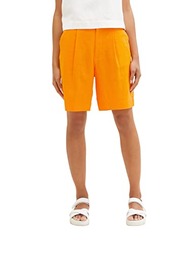 TOM TAILOR Denim Damen 1036522 Leinen Bermuda Shorts, 31684-Bright Mango Orange, S von TOM TAILOR Denim