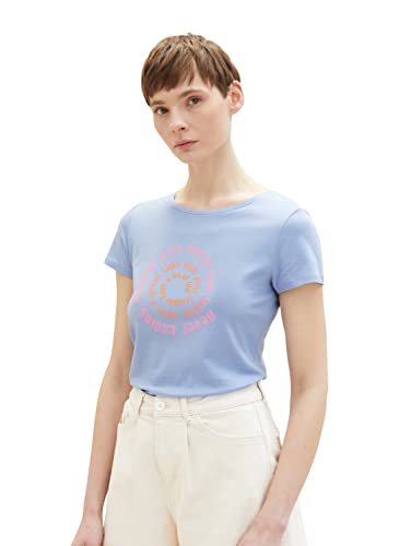 TOM TAILOR Denim Damen 1036532 T-Shirt mit Print, 12819-Parisienne Blue, XS von TOM TAILOR Denim