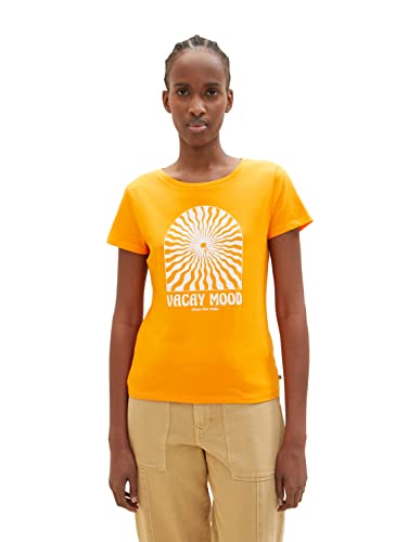 TOM TAILOR Denim Damen 1036532 T-Shirt mit Print, 31684-Bright Mango Orange, S von TOM TAILOR Denim