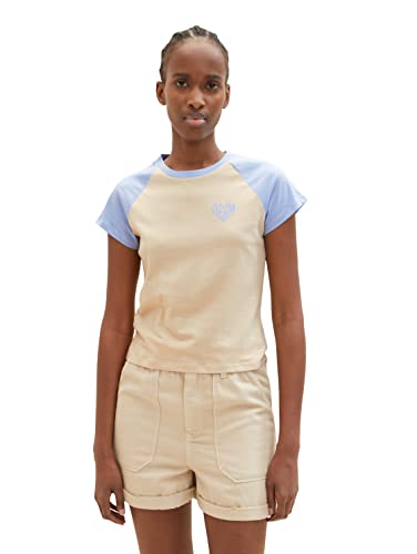 TOM TAILOR Denim Damen 1036533 T-Shirt mit Print, 31700-Dusty Sand Beige, M von TOM TAILOR Denim